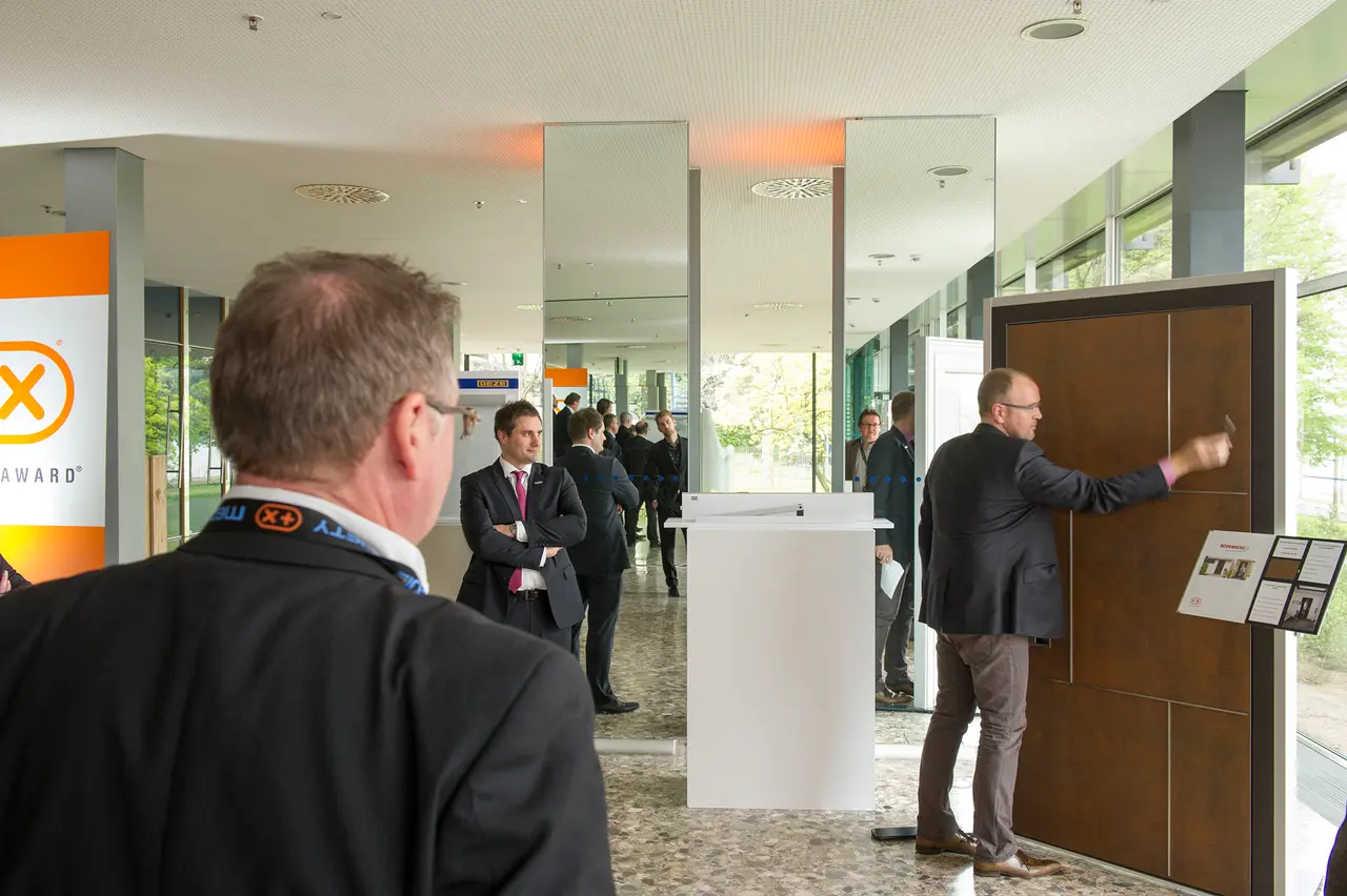 A front door under assessment in the foyer