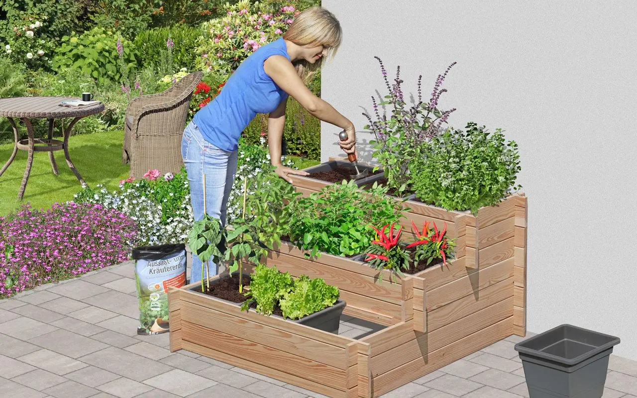 Delta Gartenholz Pflanztreppe COMBO