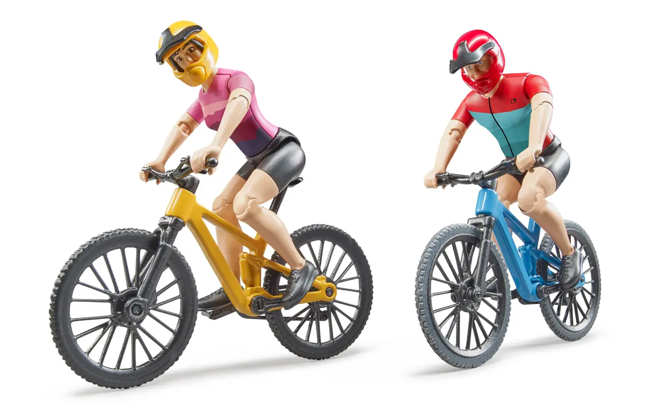 BRUDER bworld Rennrad mit Radfahrer und bworld Mountainbike mit Radfahrerin