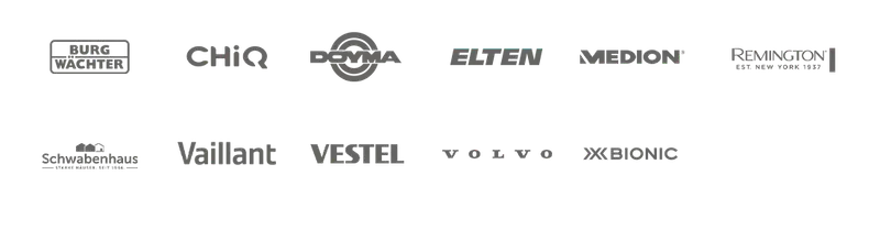 Loghi dei marchi più innovativi del 2022: Burg-Wächter, CHiQ, Doyma, Elten, Medion, Remington, Schwabenhaus, Vaillant, Vestel, Volvo, X-Bionic