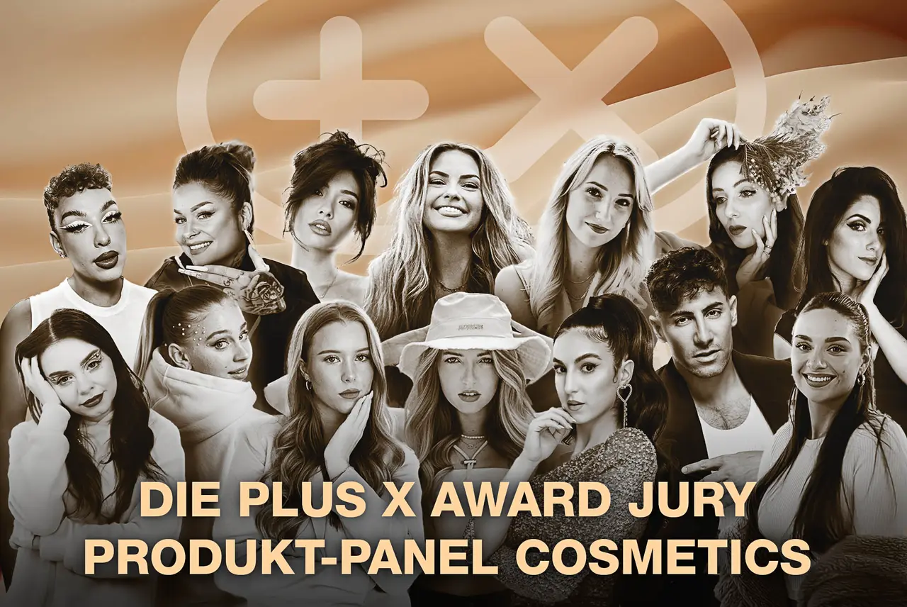 Collage of the jury members with the heading “The Plus X Award Jury – Product Panel Cosmetics”