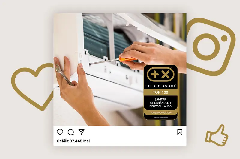 Social-Media-Beitrag mit dem Siegel „Plus X Award“