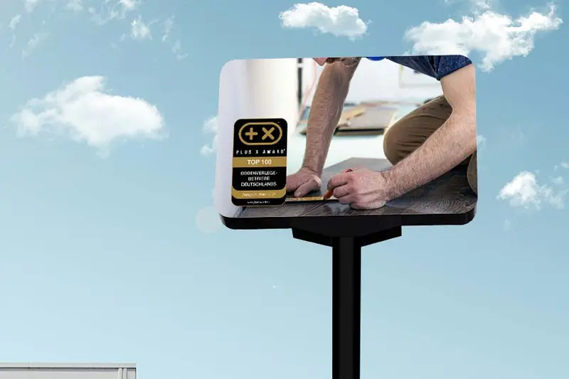 Plakat mit dem Siegel „Top 100 Bodenverlegebetriebe“