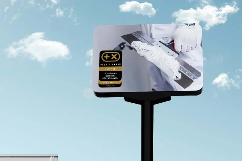 Plakat mit dem Siegel „Top 100 Trockenbau Betriebe“