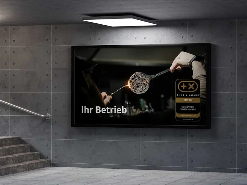 Plakat mit dem Siegel „Top 100 Glasereien Deutschlands“