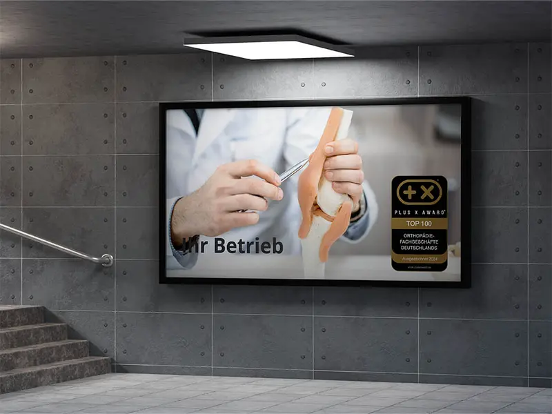 Plakat mit dem Siegel „Top 100 Orthopädiefachgeschäfte Deutschlands“