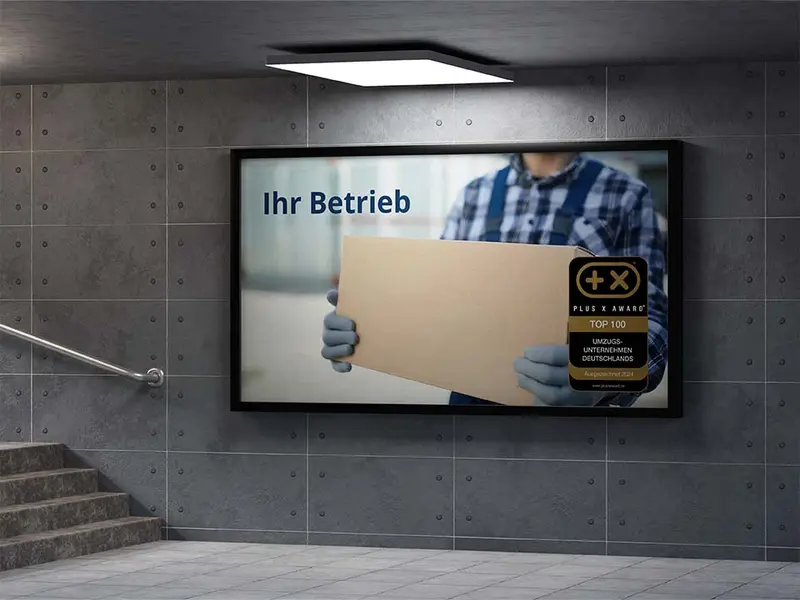 Plakat mit dem Siegel „Top100 Umzugsunternehmen Deutschlands“