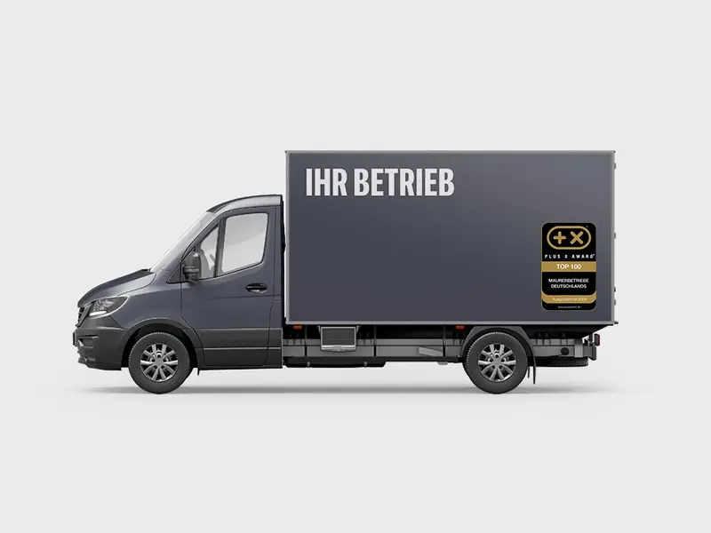 Fahrzeug mit dem Siegel „Top 100 Maurerbetriebe Deutschlands“