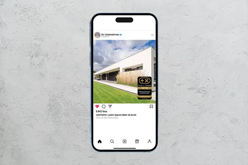 Social-Media-Beitrag mit dem Siegel „Top 100 Immobilienmakler“