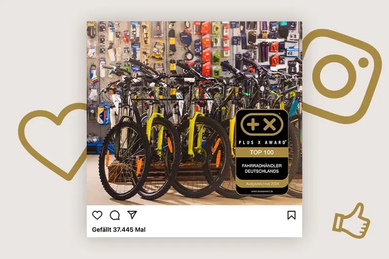 Social-Media-Beitrag mit dem Siegel „Top 100 Fahrradhändler Deutschlands“