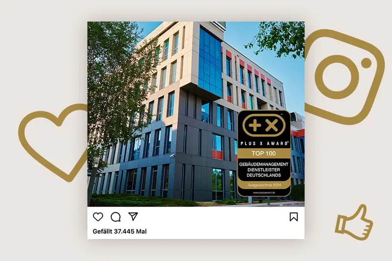 Social-Media-Beitrag mit dem Siegel „Top 100 Gebäudemanagement Dienstleister Deutschlands“