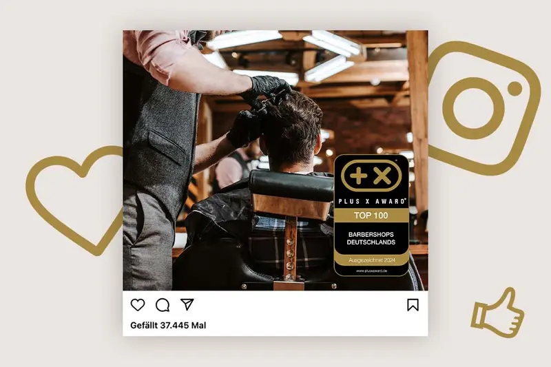 Social-Media-Beitrag mit dem Siegel „Top 100 Barbershops Deutschlands“