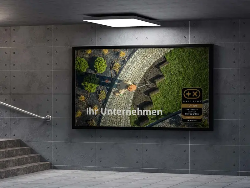 Plakat mit dem Siegel „Top 100 Garten & Landschaftsbauer Deutschlands 2025“