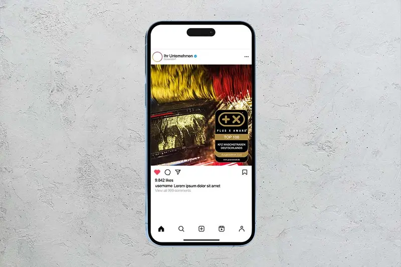 Social-Media-Beitrag mit dem Siegel „Top 100 KFZ Waschstraßen Deutschlands“