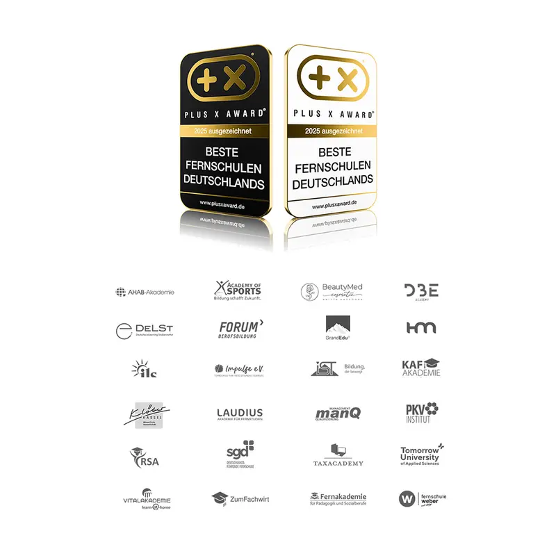 “Best Distance Learning Schools in Germany 2025” seal of quality and the logos of the 24 award-winning schools