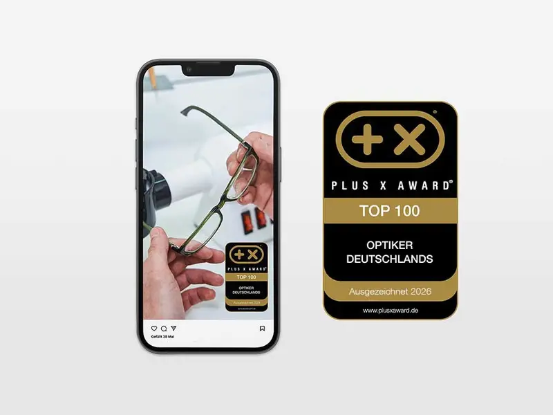 Social-Media-Beitrag mit dem Siegel „Top 100 Optiker Deutschlands“